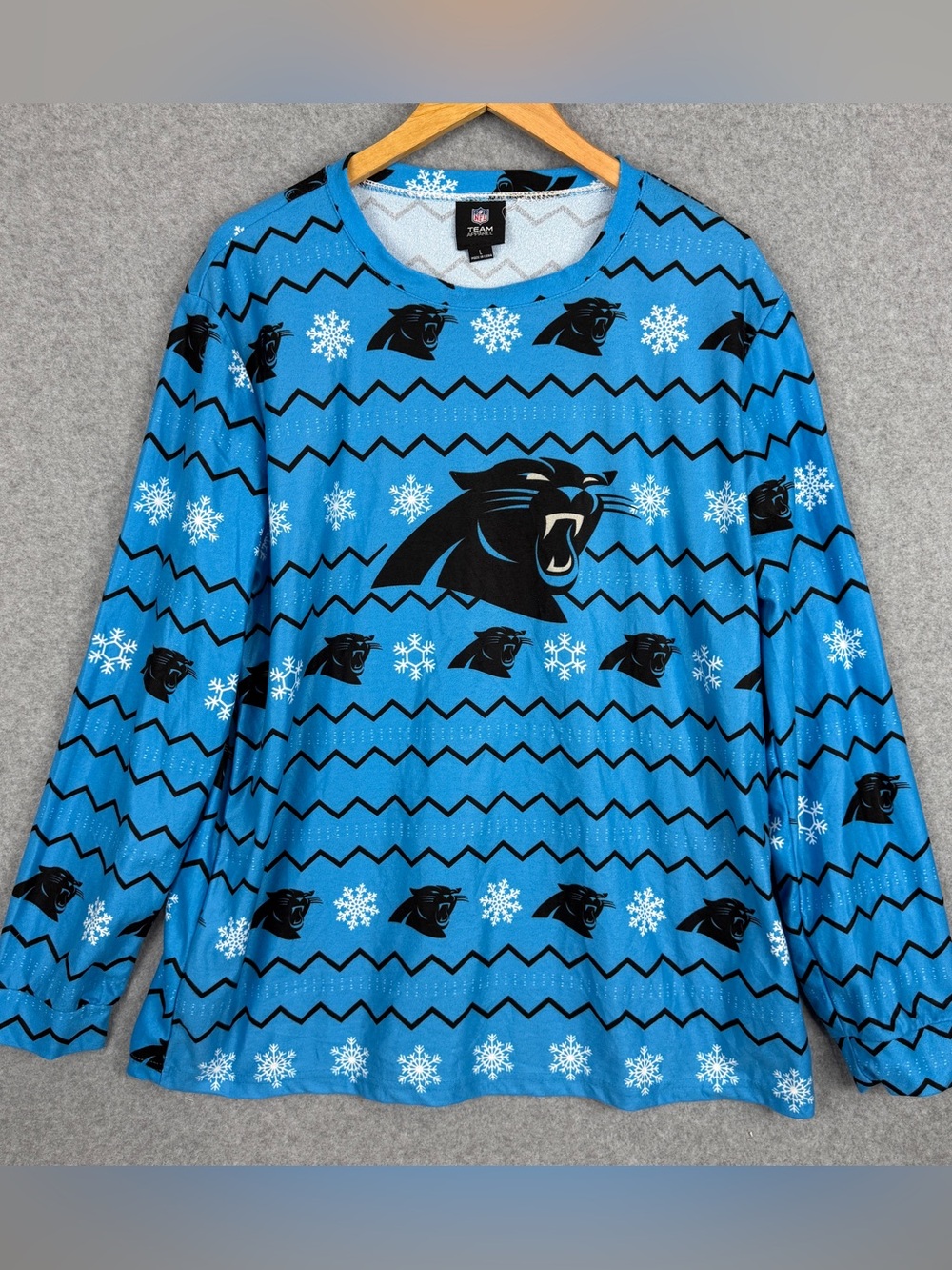 NFL Carolina Panthers Holiday Long Sleeve Shirt - Blue Snowflake Mens Large